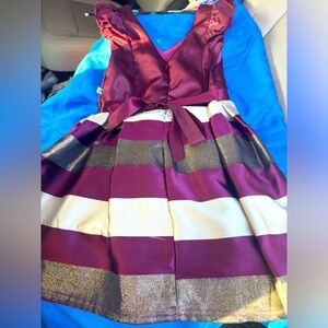 Girls Wedding dress Maroon, pewter, & cream poly-satin
